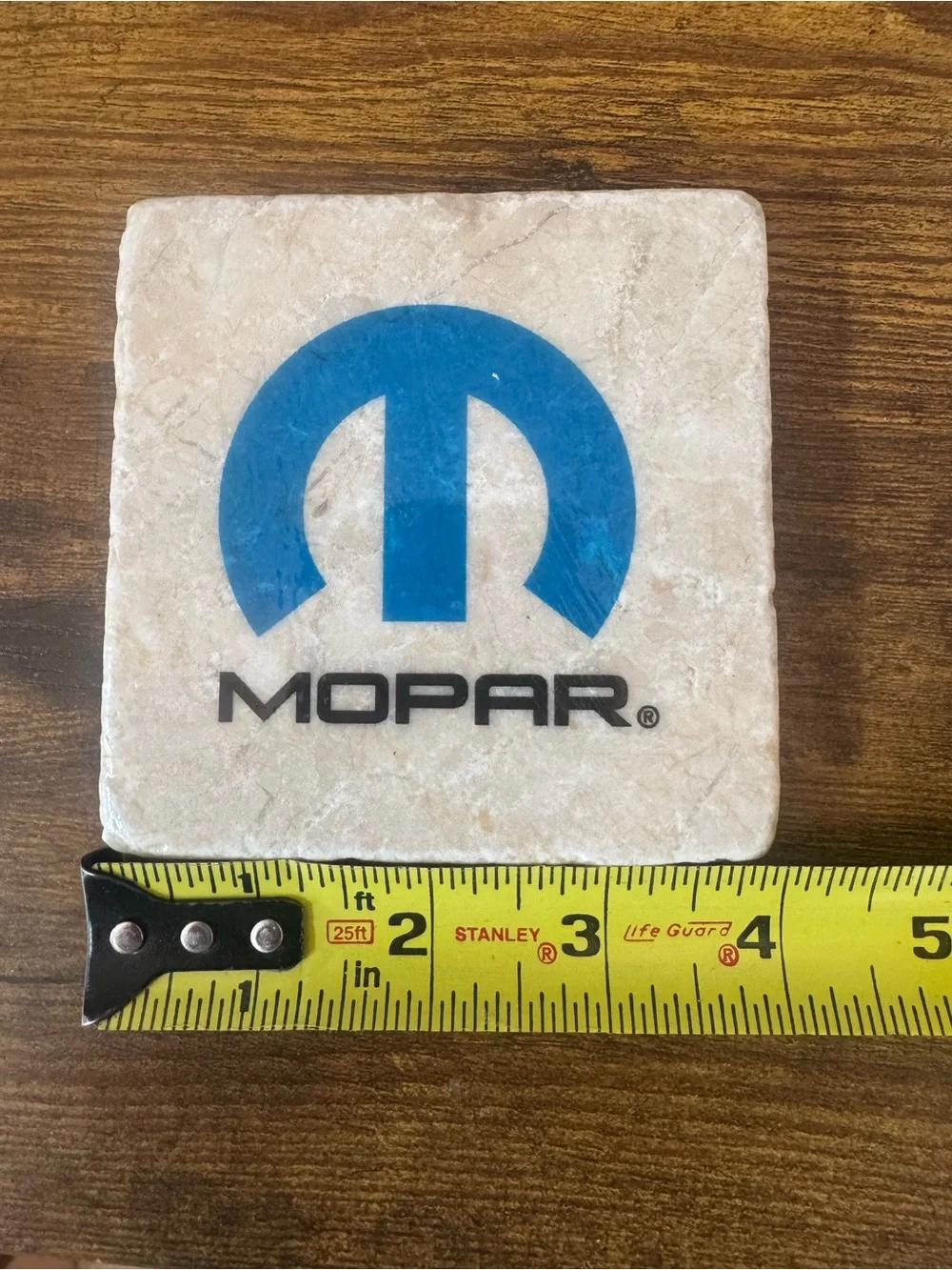 Mopar Stone Coaster Blue Logo Heavy Travertine Marble Garage Man‎ Cave Decor